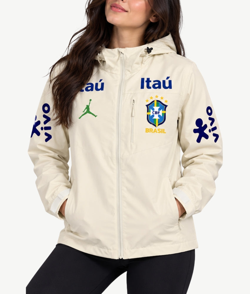 BRAZIL 2026 CREAM HOODED WINDBREAKER