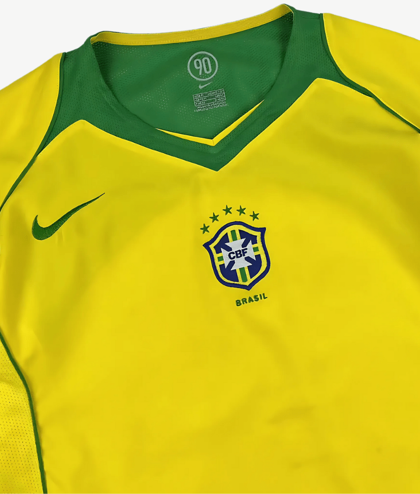 BRAZIL 2004 RETRO HOME SHIRT-Shirt - False9Fits