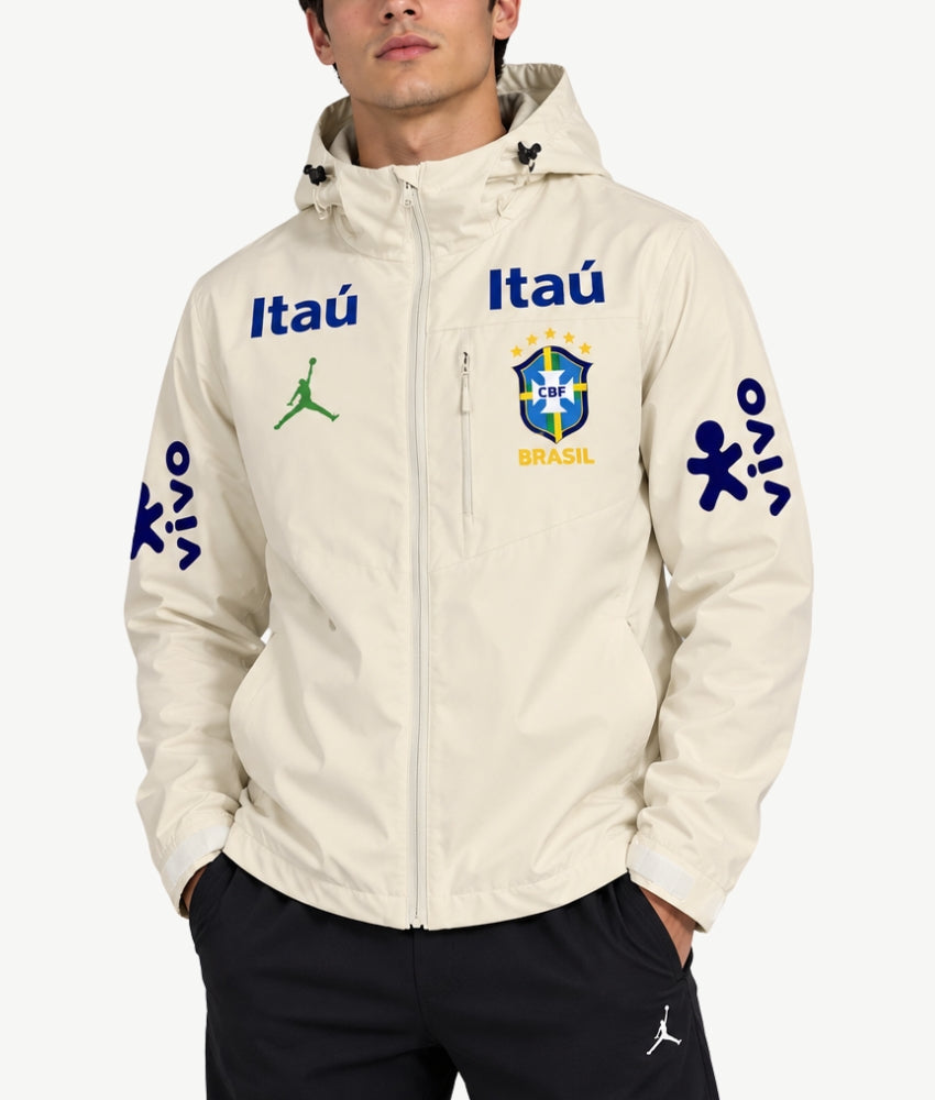 BRAZIL 2026 CREAM HOODED WINDBREAKER