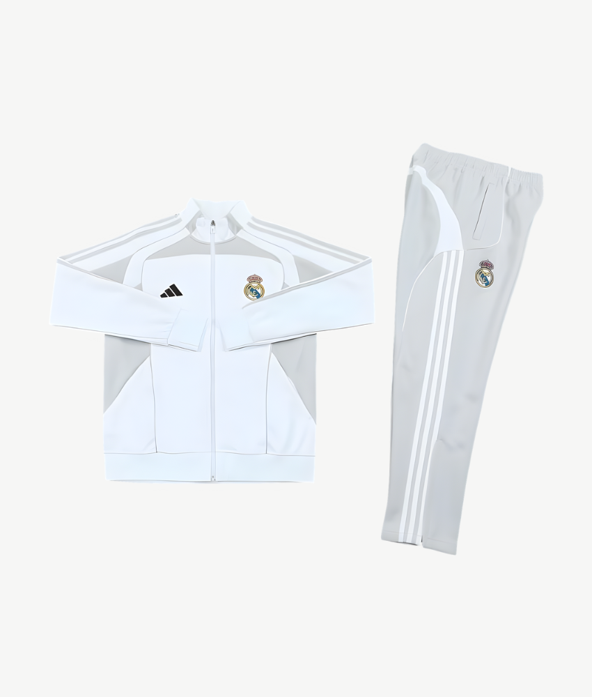 REAL MADRID 2025/26 WHITE FULL ZIP TRACKSUIT REAL MADRID 2025/26 WHITE FULL ZIP TRACKSUIT