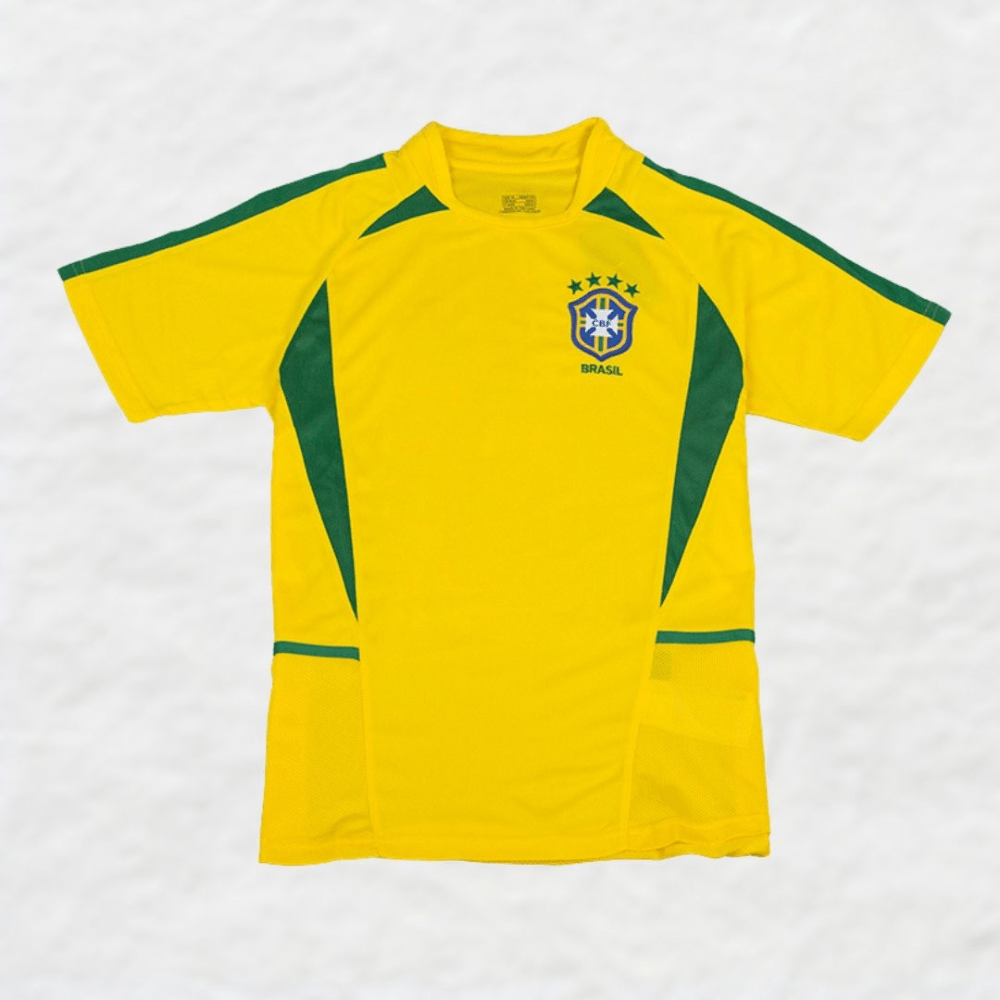 BRAZIL 2002 HOME RETRO SHIRT-Shirt - False9Fits