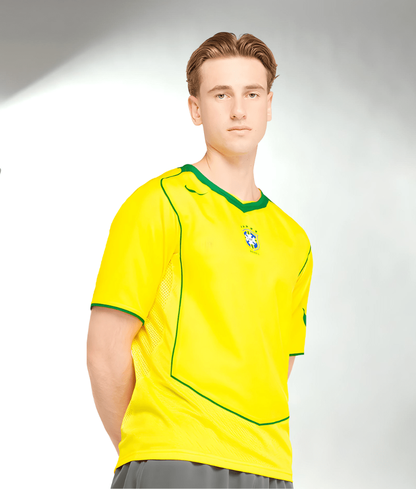 BRAZIL 2004 RETRO HOME SHIRT-Shirt - False9Fits