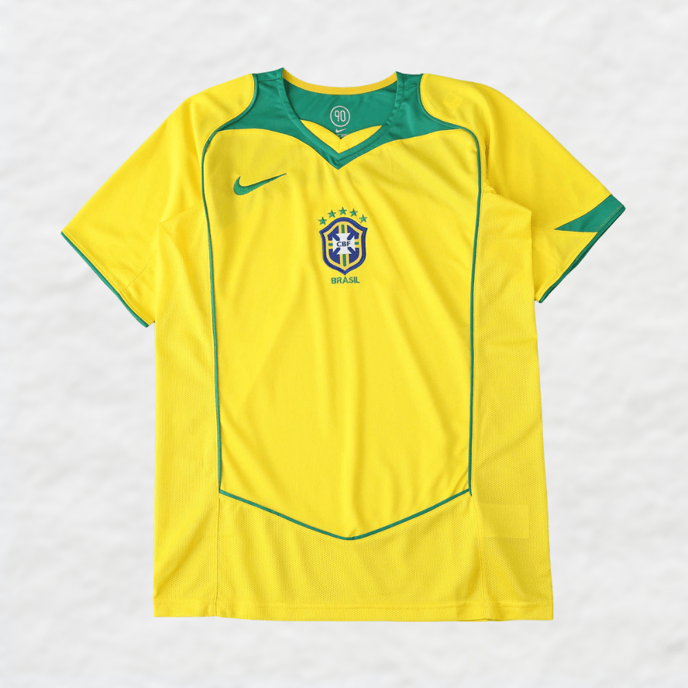 BRAZIL 2004 RETRO HOME SHIRT-Shirt - False9Fits