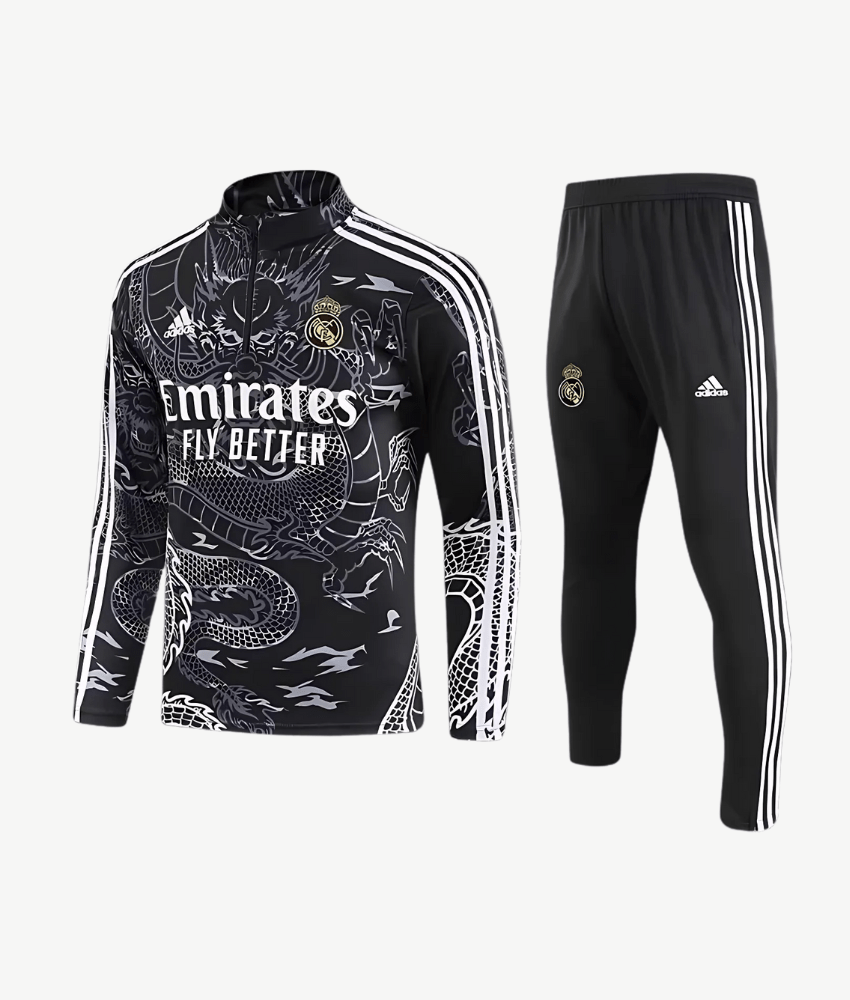 Real Madrid 2022-23 Black Dragon 1/4 Zip Tracksuit – Bold & Stylish